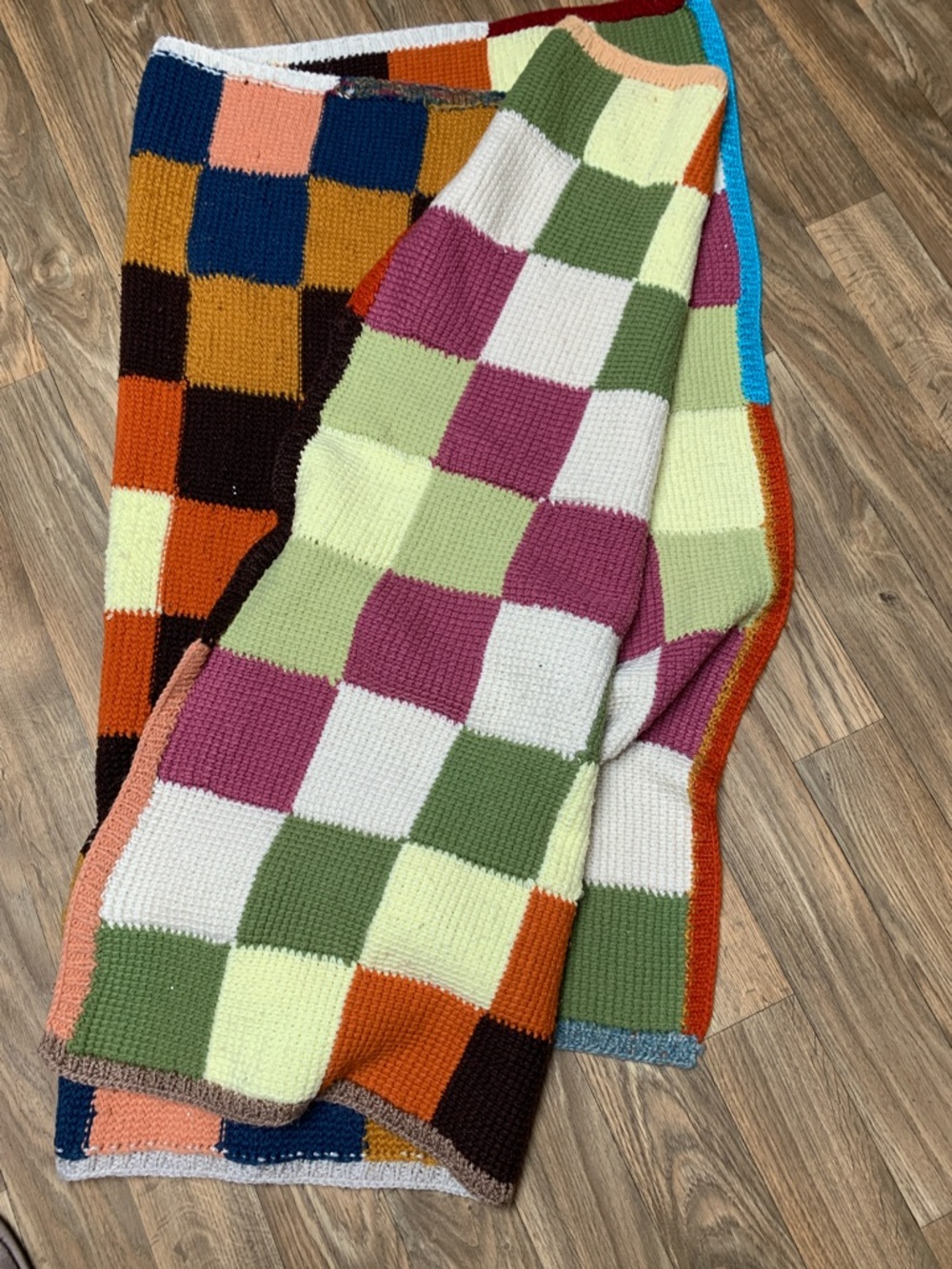 Handmade Checkerboard Crochet Blanket - Multi Color